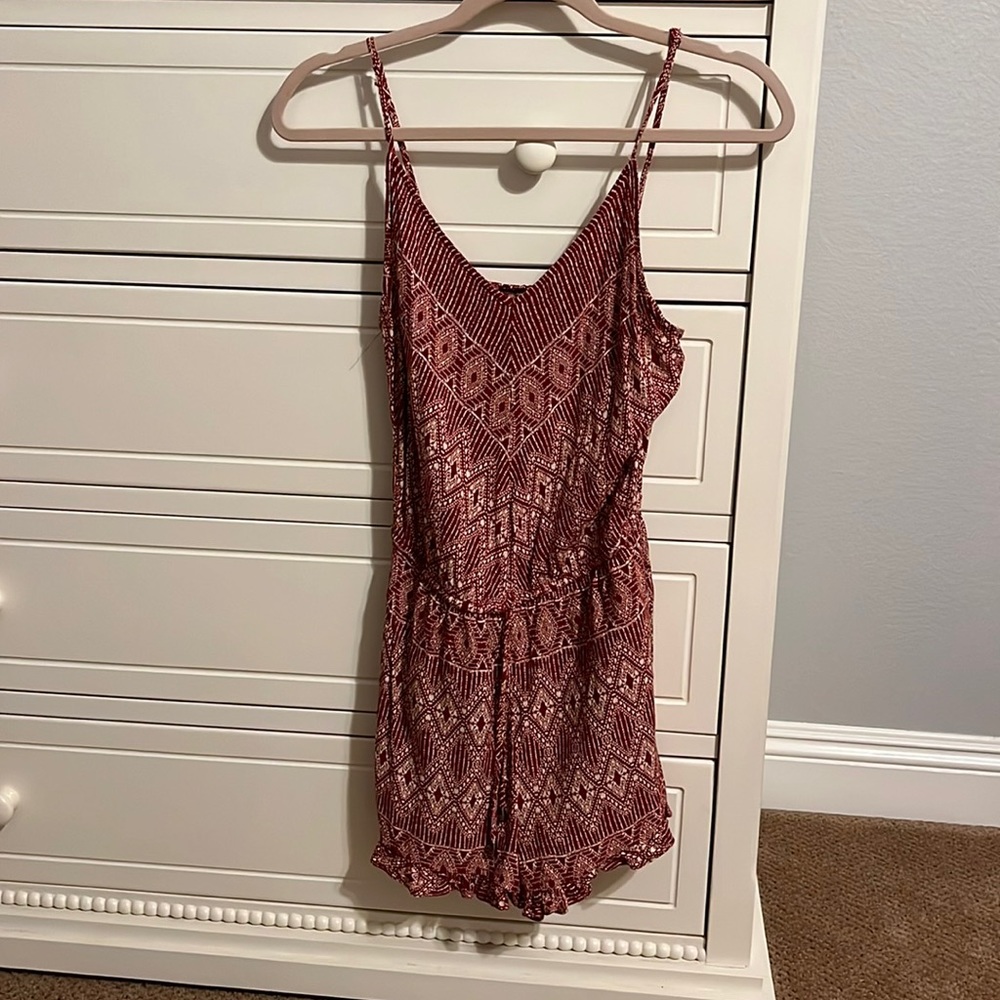 Burgundy and cream patterned romper